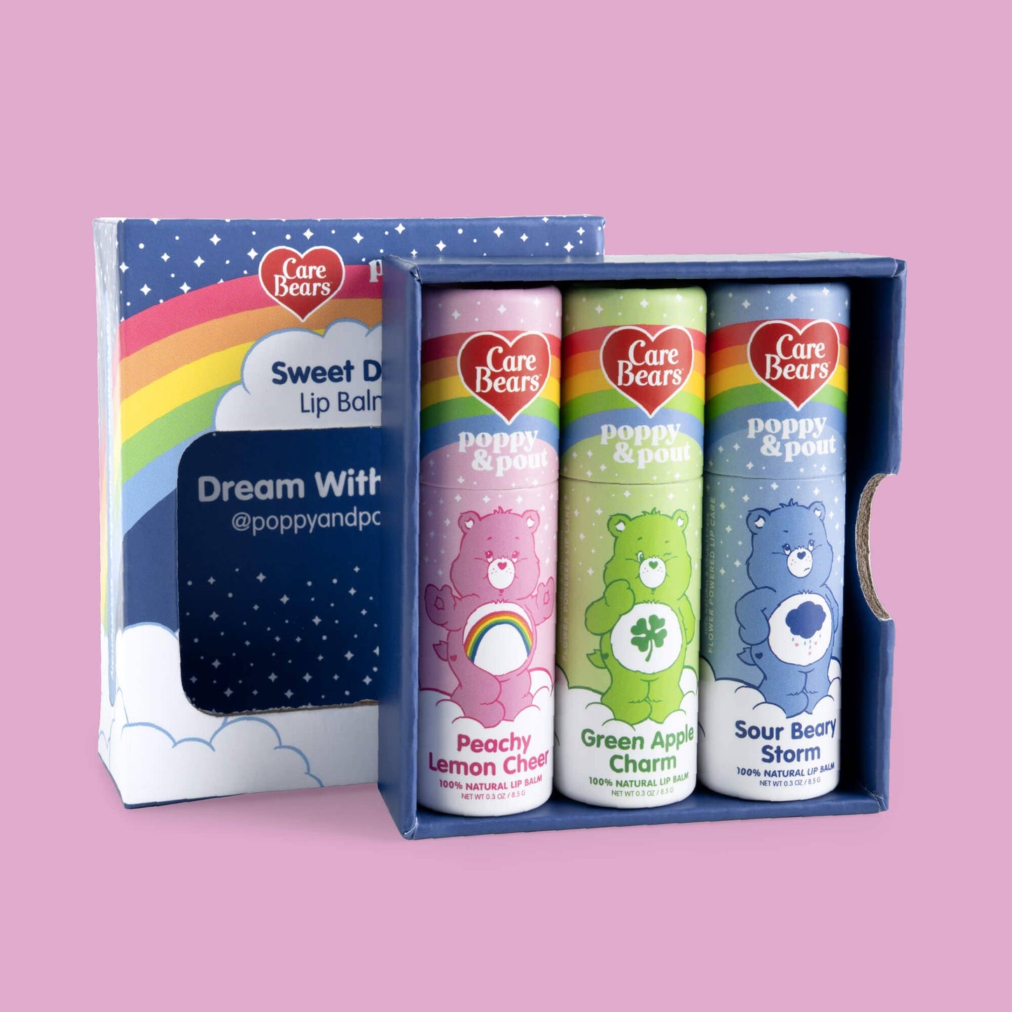 Poppy and Pout Limited Edition, Lip Balm Trio, Care Bears