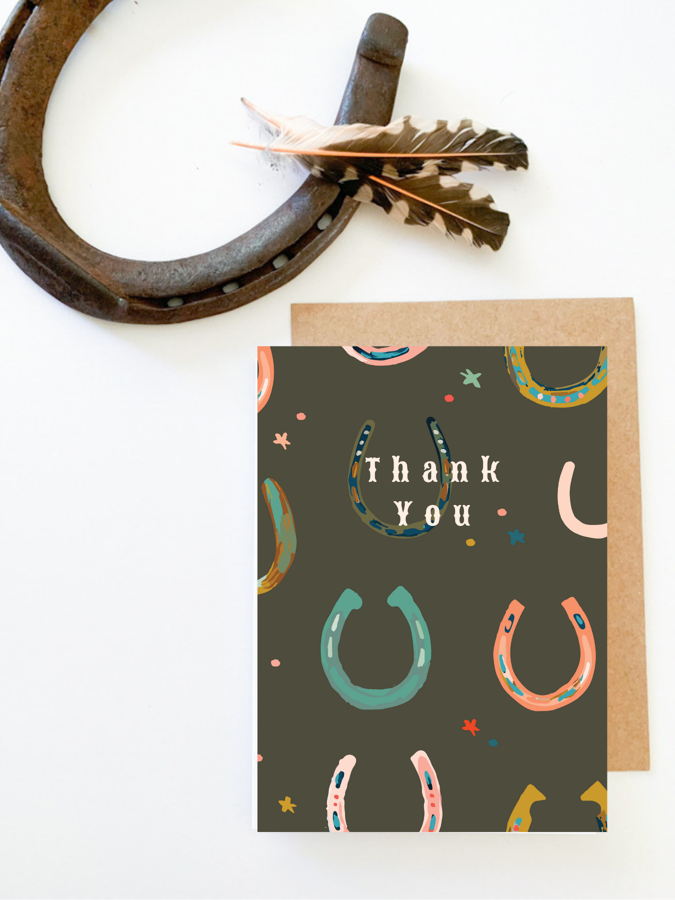 Western Horseshoe Thank You Card, Cowgirl Grateful Card