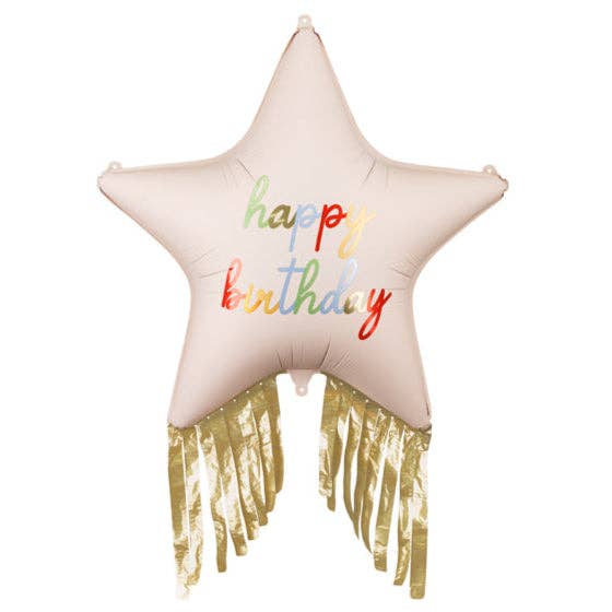 Star Of The Show Happy Birthday Star with Fringe Foil Balloon 28 in.