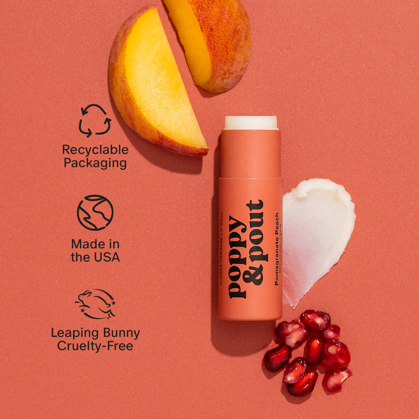 Poppy and Pout Lip Balm, Pomegranate Peach