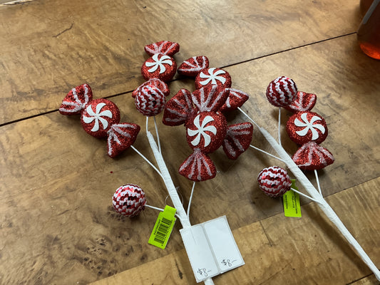 glitter peppermint candy pick