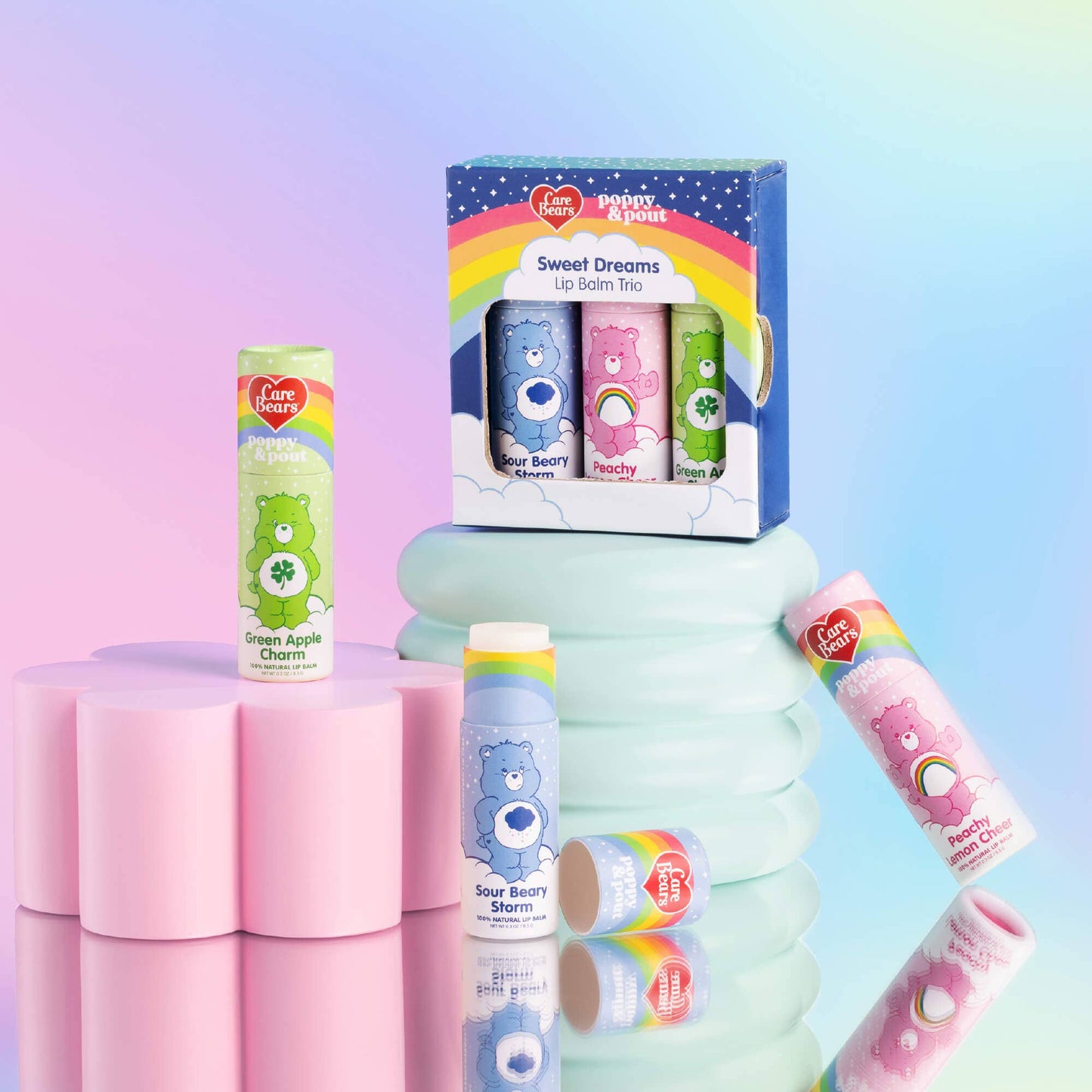 Poppy and Pout Limited Edition, Lip Balm Trio, Care Bears