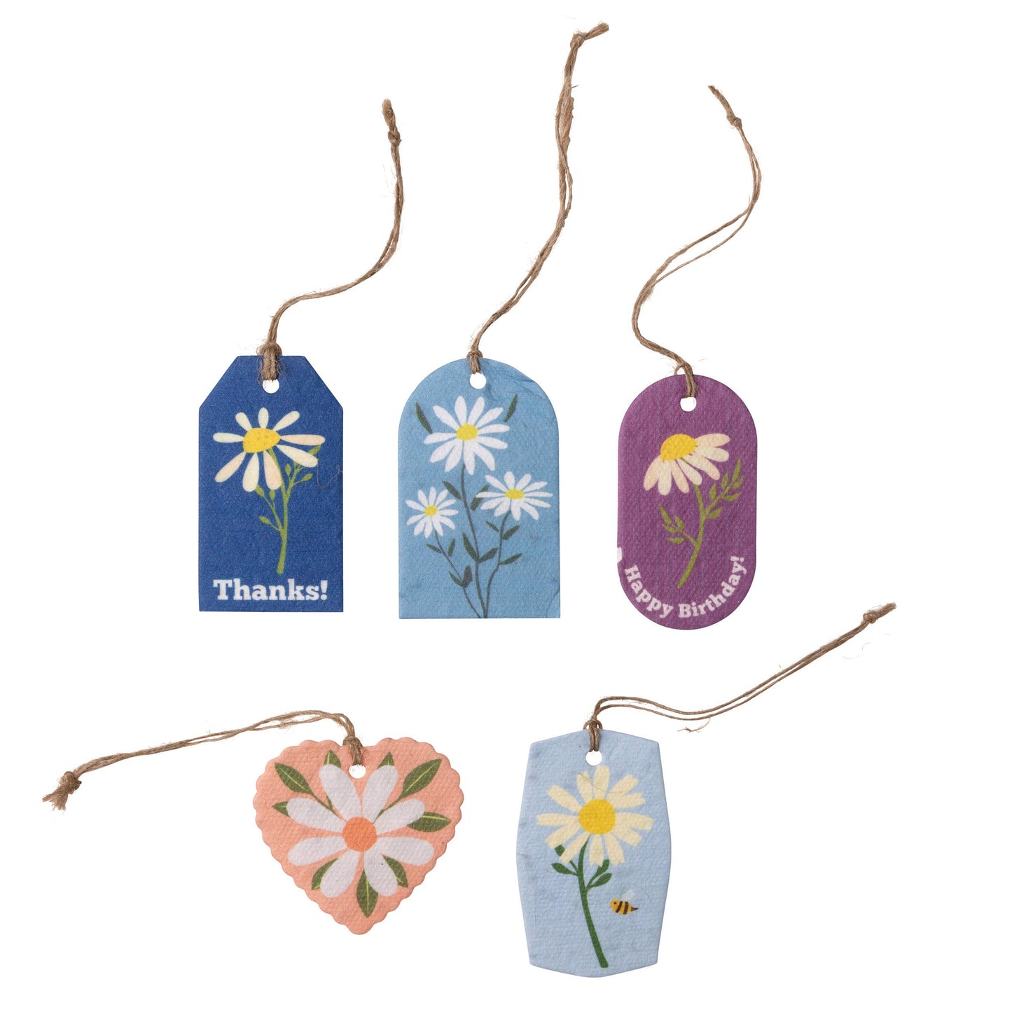 Plantable Seed Gift Tags - Vintage Seed Design, 5 Gift Tags: Daisies