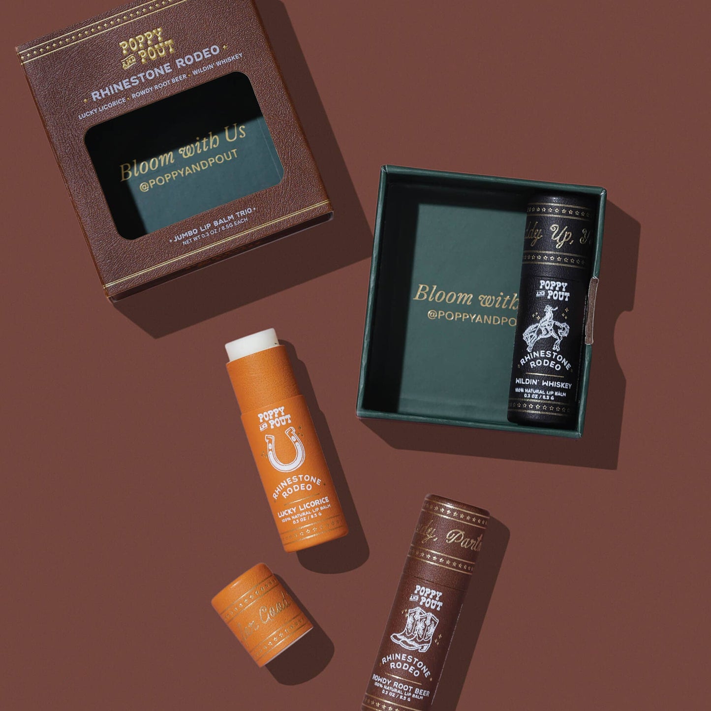 Poppy and Pout Gift Set, Lip Balm Trio, Rhinestone Rodeo