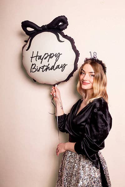 Put A Bow On It Happy Birthday Black Bow Round Foil Balloon 18 in. (2)