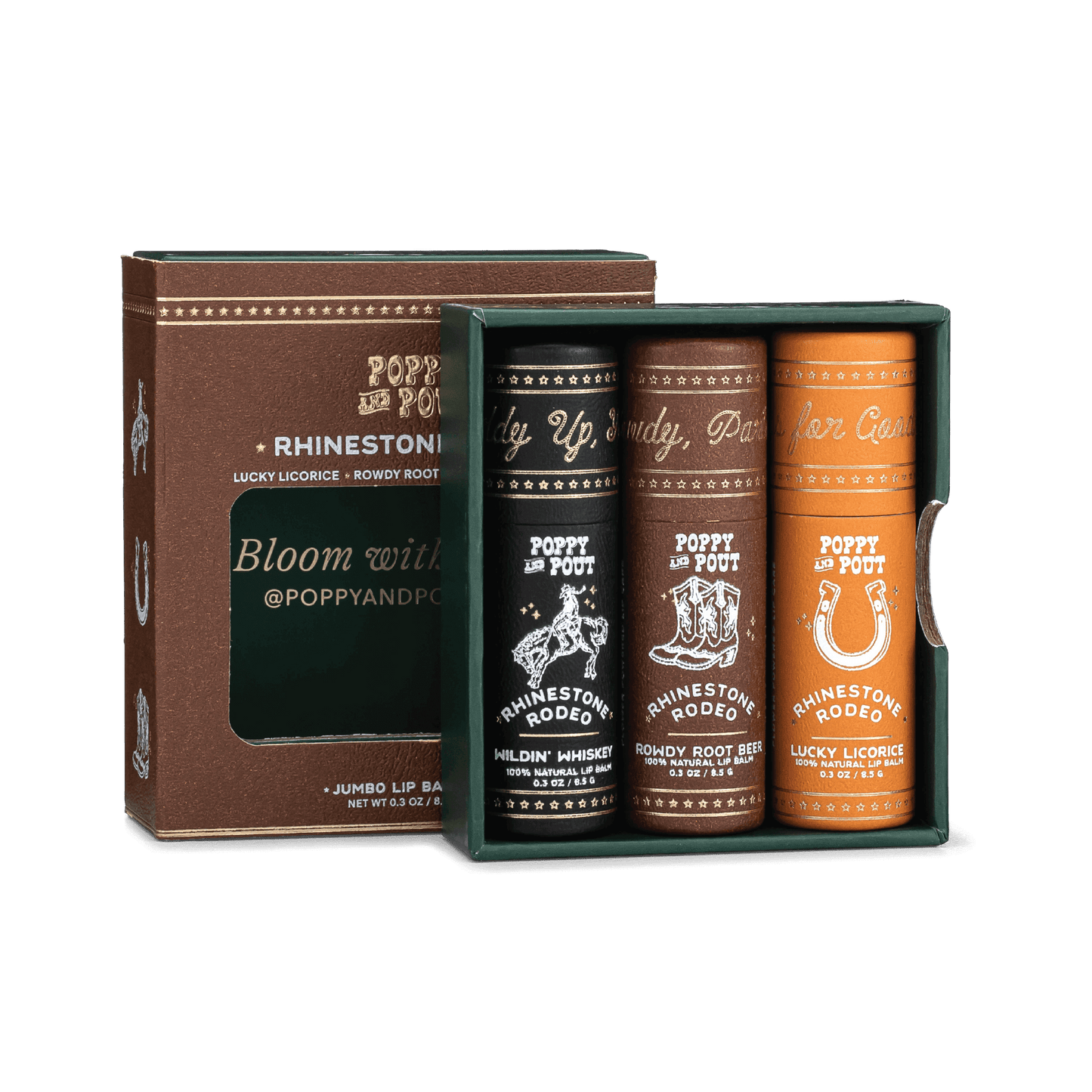 Poppy and Pout Gift Set, Lip Balm Trio, Rhinestone Rodeo