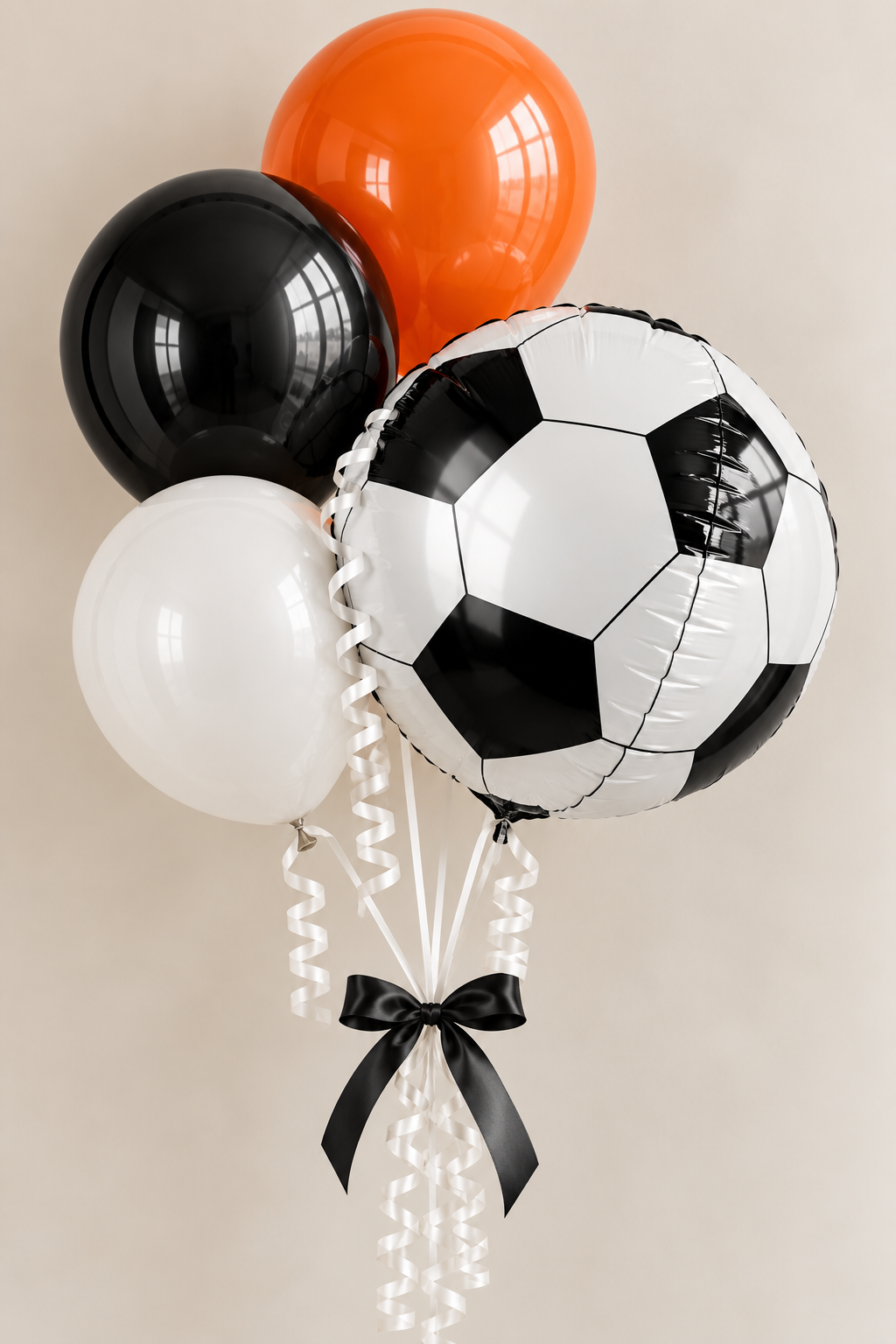 Deluxe balloon bouquet — Let's Kick It Soccer Ball Sphere foil balloon with coordinating latex balloons