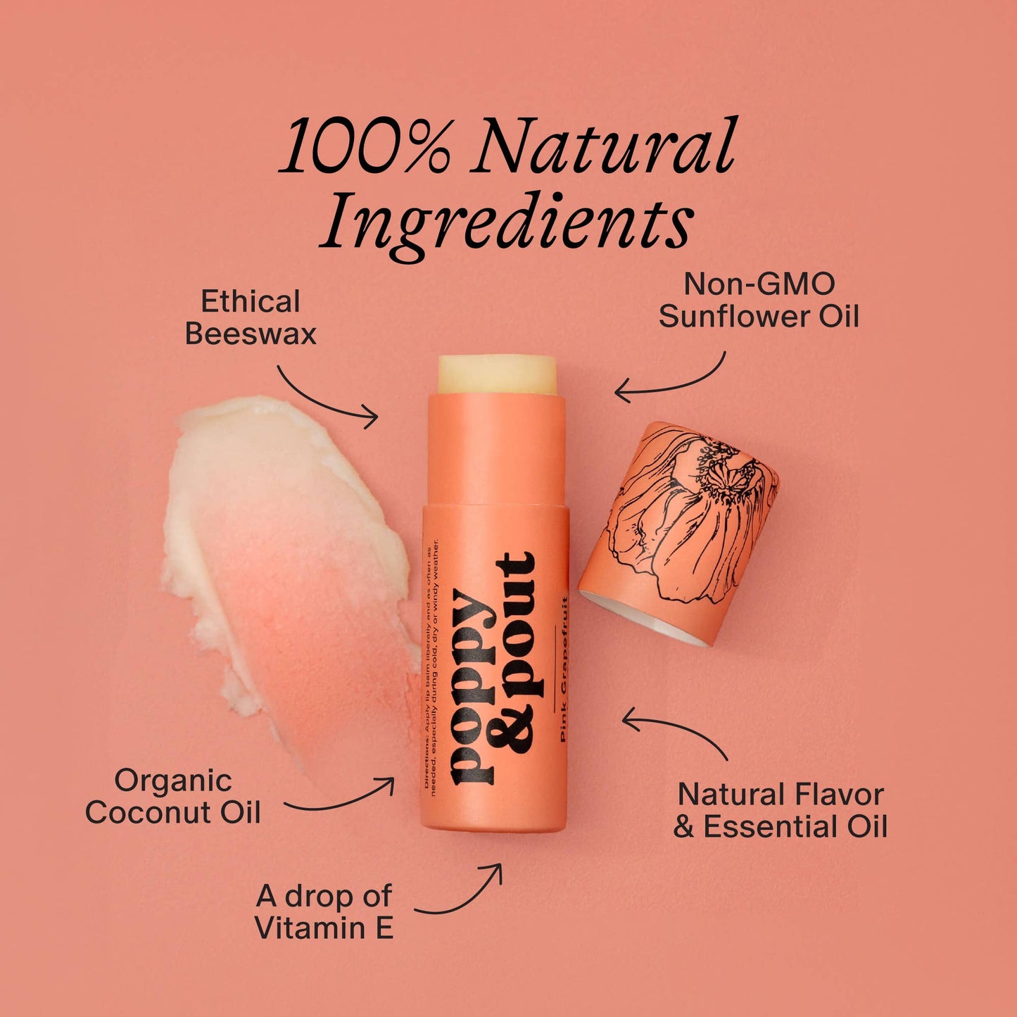 Poppy and Pout Lip Balm, Pink Grapefruit