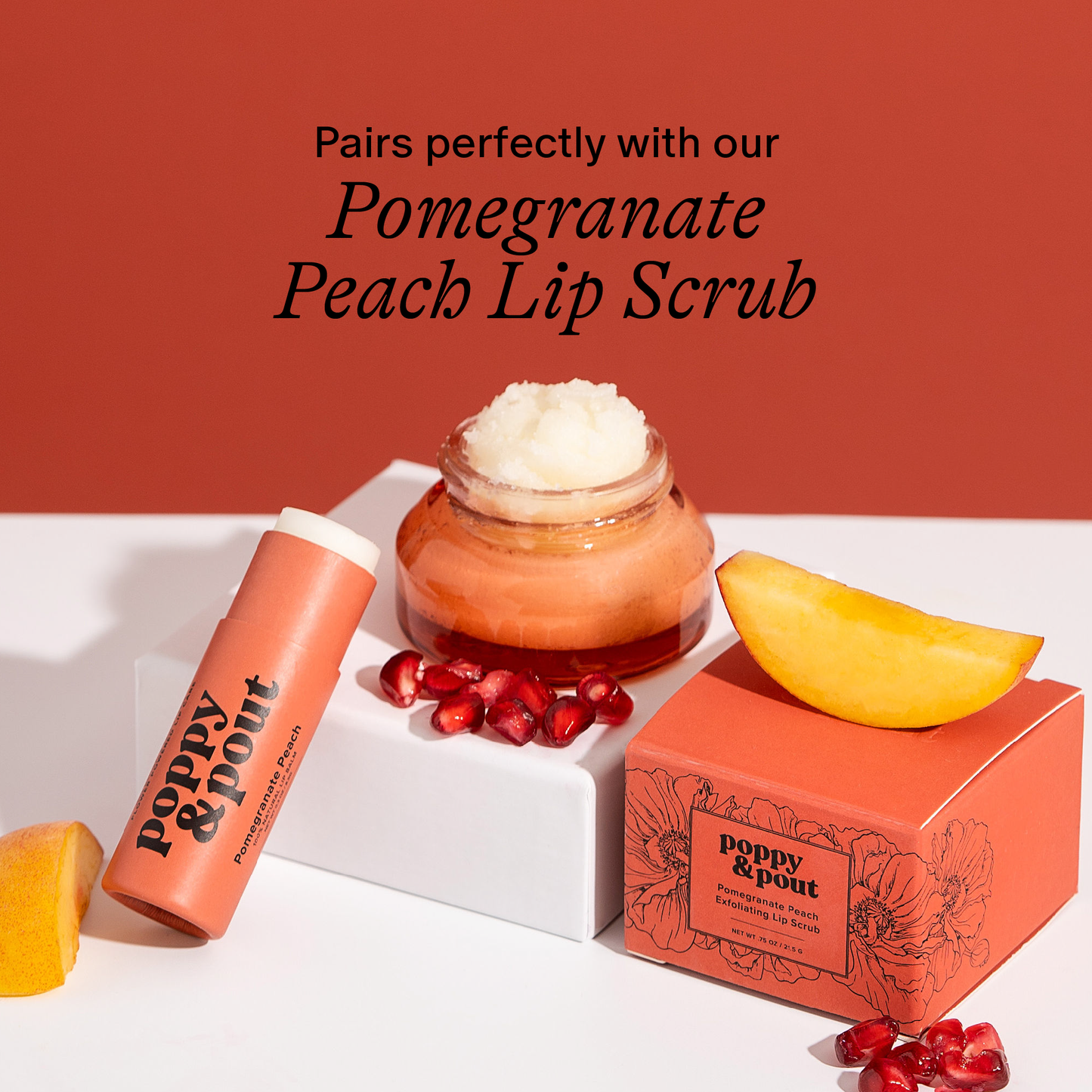 Poppy and Pout Lip Balm, Pomegranate Peach