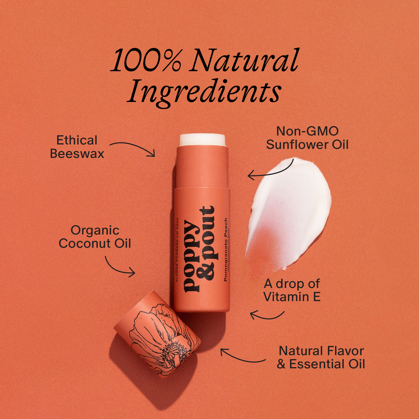 Poppy and Pout Lip Balm, Pomegranate Peach