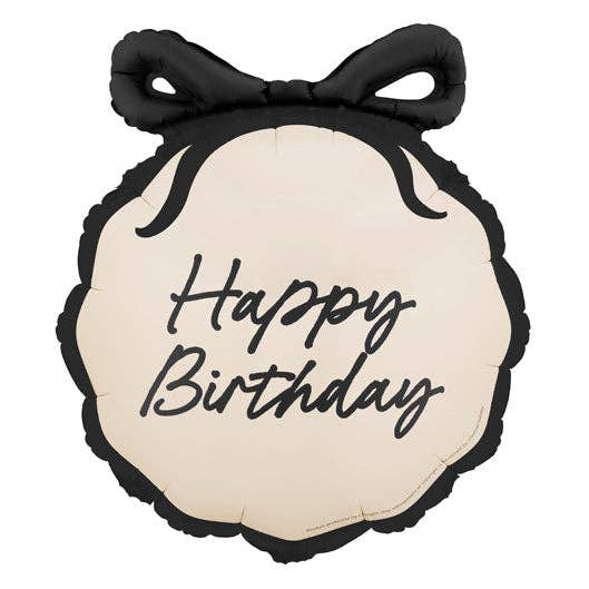 Put A Bow On It Happy Birthday Black Bow Round Foil Balloon 18 in.
