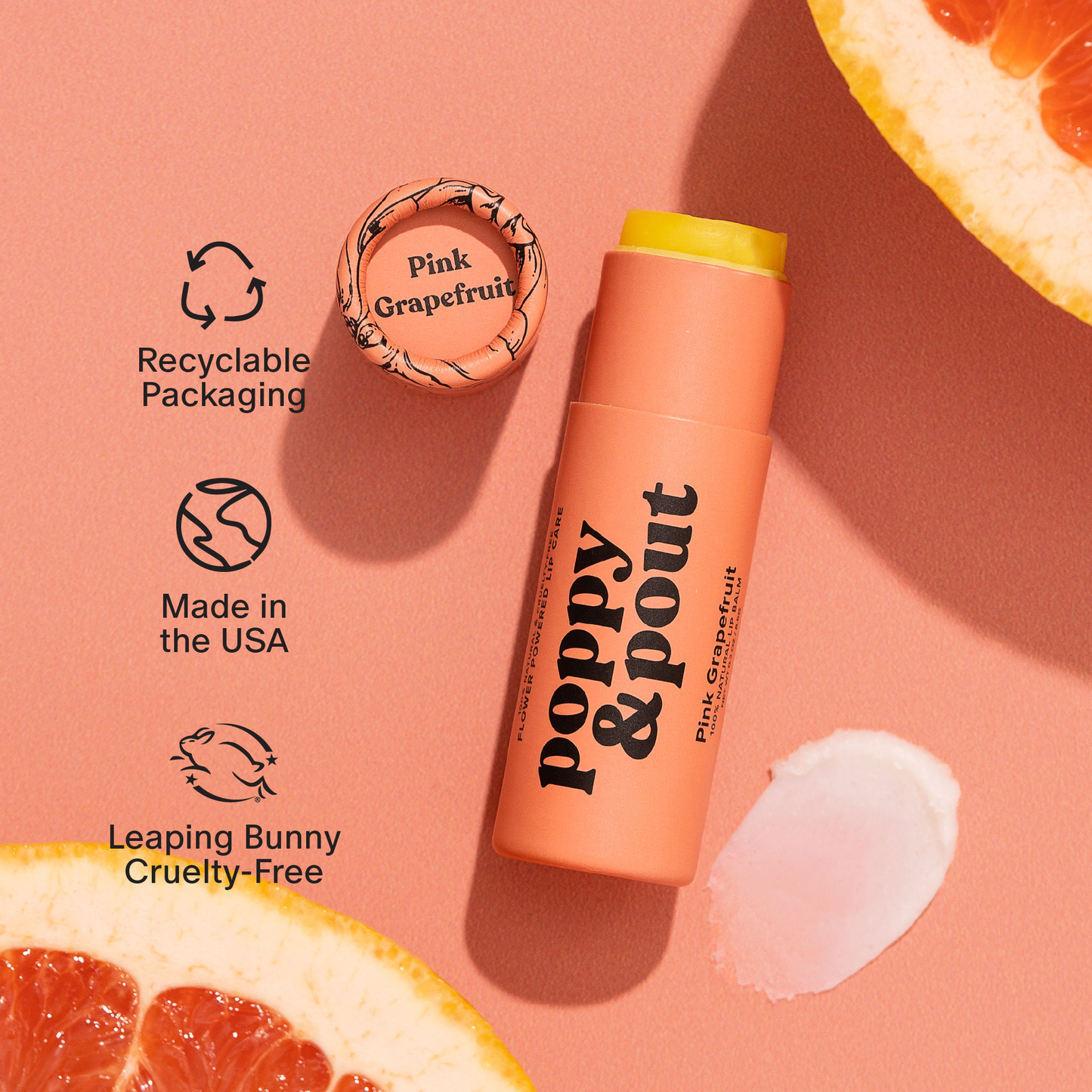 Poppy and Pout Lip Balm, Pink Grapefruit